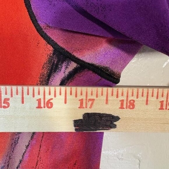 Eva Varro Shirt Womens Small Purple Twist Front 3/4 Sleeve Abstract Made USA - Picture 6 of 7